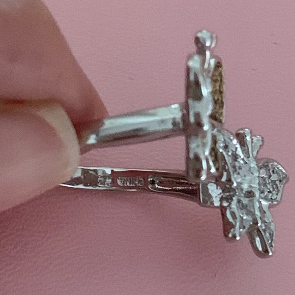 Sterling Double Butterfly Ring Approx Size 8 - Picture 5 of 6